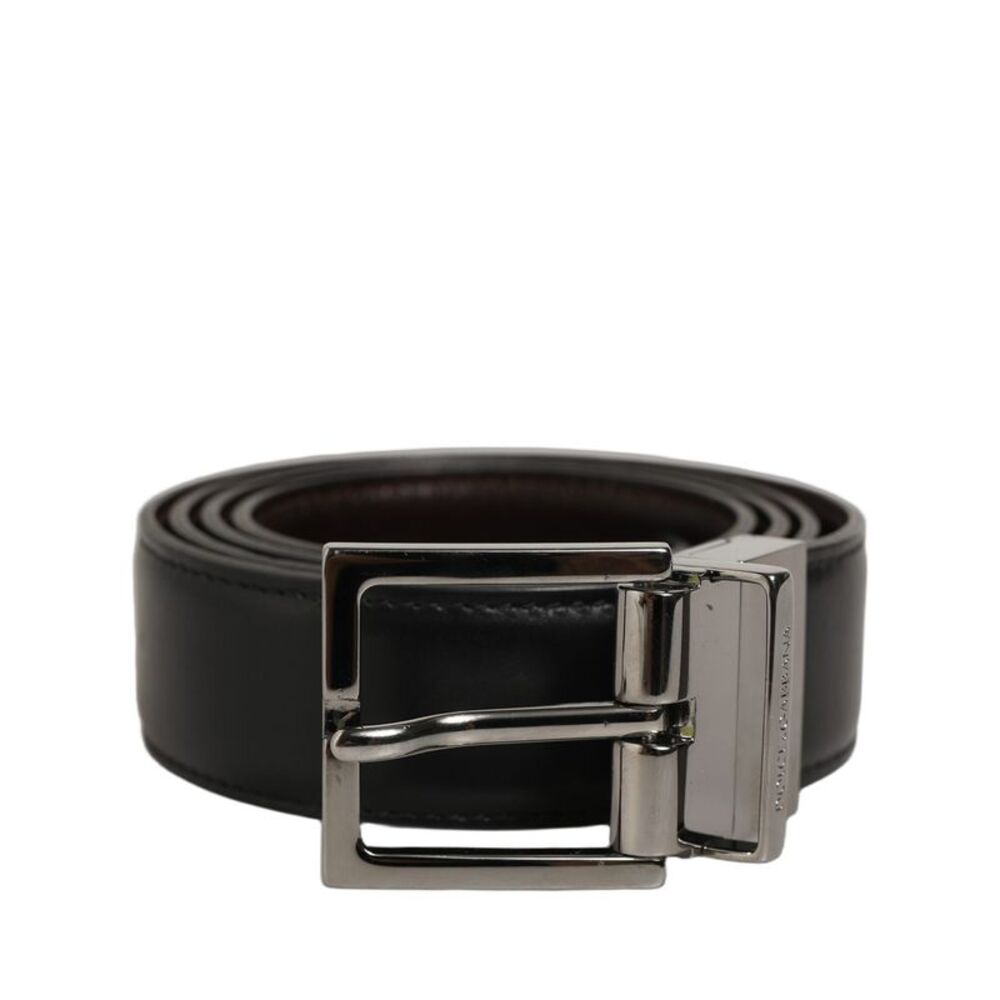 Dolce & Gabbana Black Classic Leather Silver Tone Buckle Men's Belt